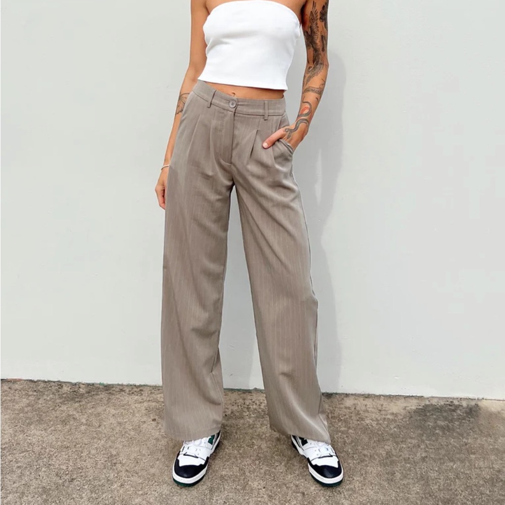 Princess Polly Archer Pants Taupe Pinstripe